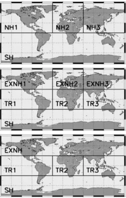 Fig. 1. Definition of geographical regions used in the synthesis inversion by B07.