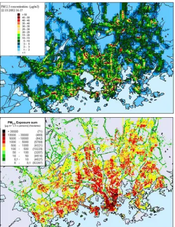 Figure 2. Predicted spatial distribution of the concentrations of PM in the Helsinki  Fig