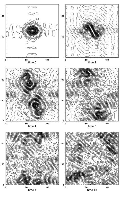 Fig. 3. (b) Decreasing the number of degrees of freedom: perturbed state, e=0.01. Successive snapshots of the vorticity field (r 3 = 1 ) , N = 16