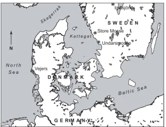 Fig. 1. map showing the location of the Undarsmosse and Store Mosse bogs on the south-west coast of Sweden