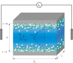 Figure 1. Schematic representation of a rectangular streaming channel for the characterization of soft  polymer films supported by hard planar substrates from streaming current/potential measurements