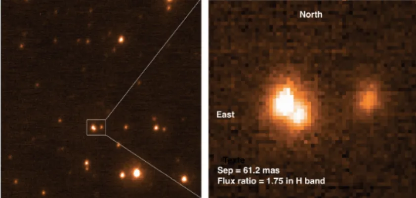 Figure 6. Left KECK H-band image of the source and lens stars in the planetary microlensing event OGLE-2005-BLG-169 (24 × 21 arcsec)