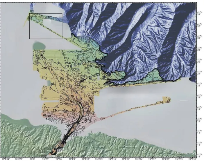 Figure 2. (a)Bathymetric contour map of the study area. The marked black box shows only the location of mud volcano resembling structures  area