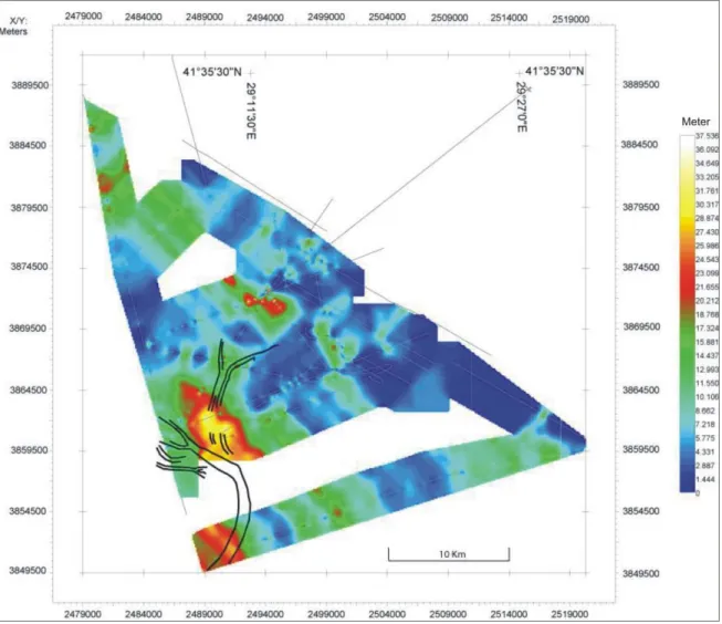 Figure 6. (b) Sediment thickness map of Unit 1. 