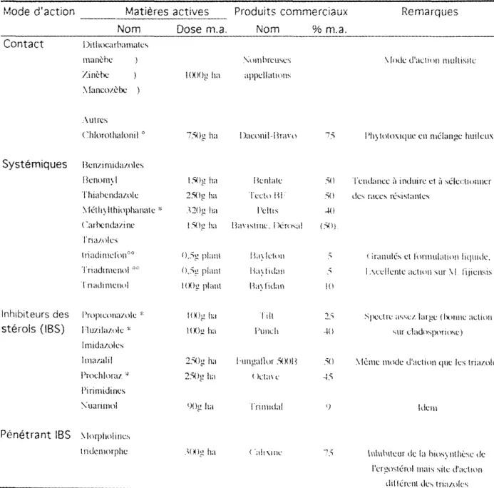 Tableau  III  Principaux  fongicides  utilisés  dans  la  lutte  contre  les  cercosporioses  du  bananier  (FOURE, 