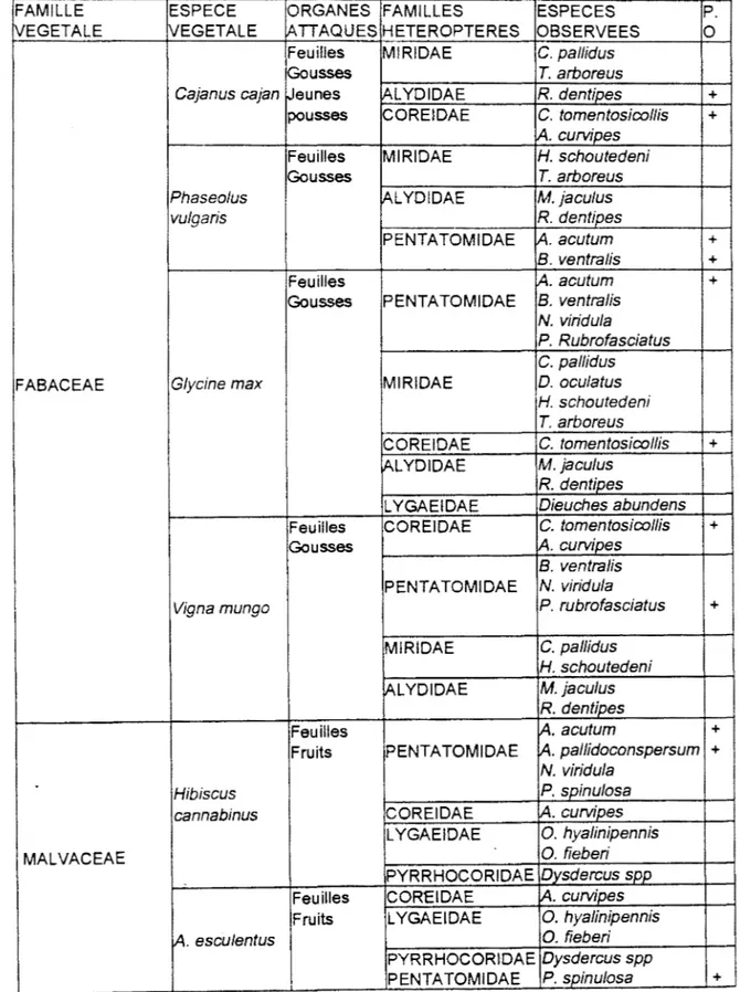 Tableau 4 :  Plantes-hôtes  secondaires  cultivées  (Source  :  POUTOULI, 1992),  P.  0  =  présence d'oeufs 