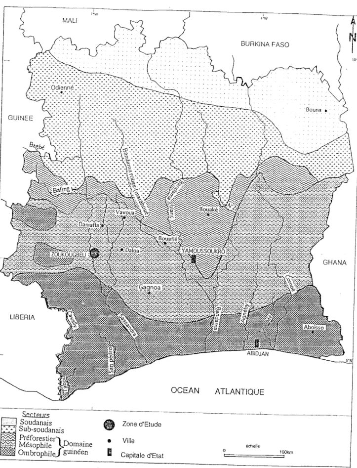 Figure  2  :  Zones  de  végétation  de  la  Côte  d'Ivoire 
