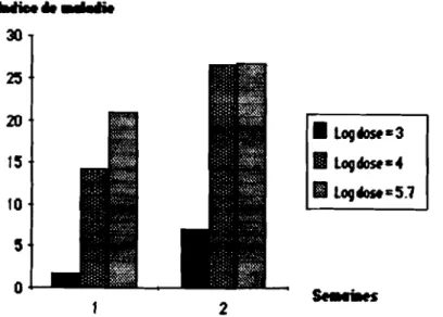 Figure 6 ivolutioa des symptômes pour deus: aotations espacées dOnne semaiAe apris l°inocuJation par trois doses de