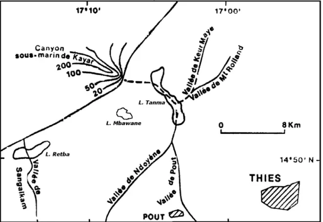 Figure 2 : Les vallées quaternaires du lac Tanma (modifié d’après Martin, 1970). 