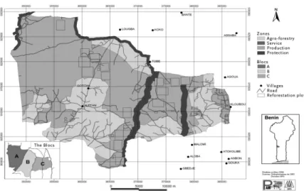 Figure 2.1: Agoua forest and its different zones 