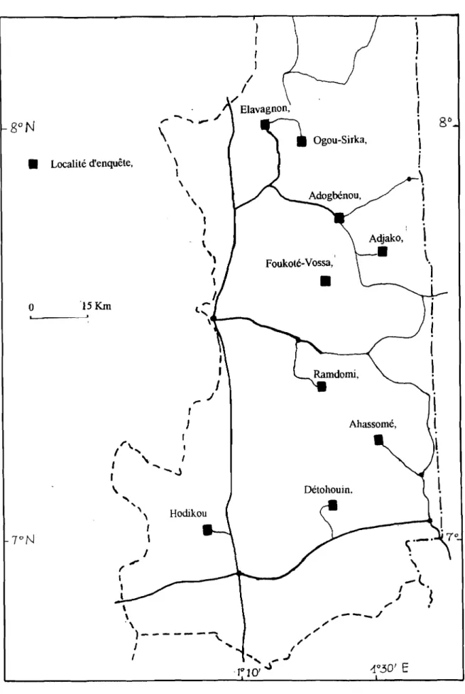 Fig 2: Localisation des villages d'enquêtes ) . \ 1 . , 1 • ) 1 / , 1 \ / ". .......