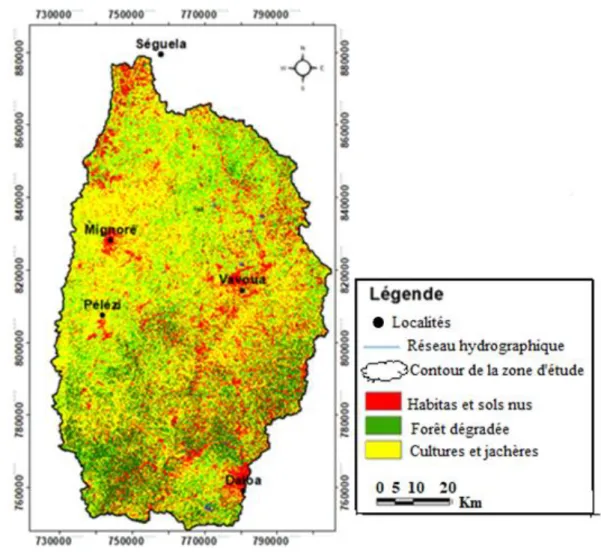 Figure 5 : Carte d’occupation du sol du bassin versant de la Lobo (Image Landsat ETM+ de 2019  (Kouassi et al., 2020) 