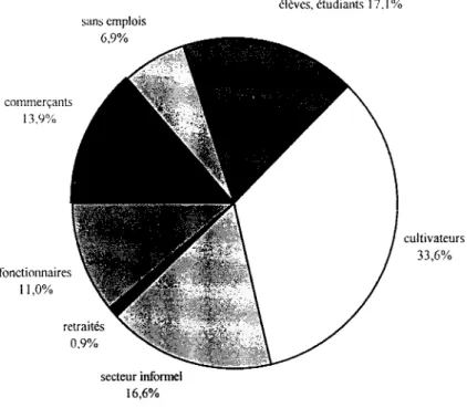 Figure  1  :  Répartition  des  551  patients  reçus  aux  urgences  médicales  en  21  jours  non  consécutifs  du  25  Avril  au  25  Juin  1997,  en  fonction  des  catégories  