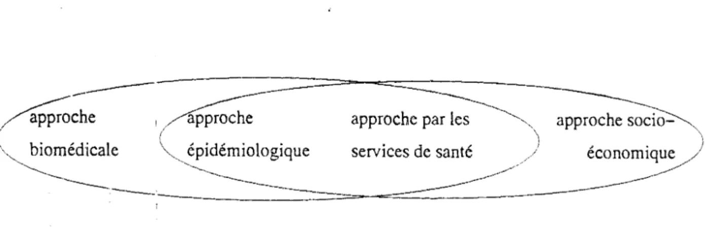 Figure  1:  Inte(-pénétration  des  quatre  approches  d'analyse  des  déterminants  de  l'état  de  santé