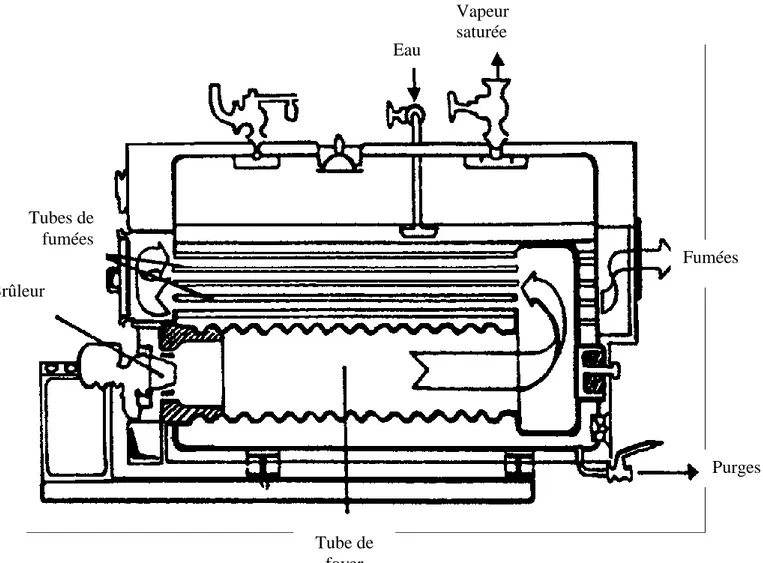 Figure I.7 : Coupe d’une chaudière à tubes de fumées. 