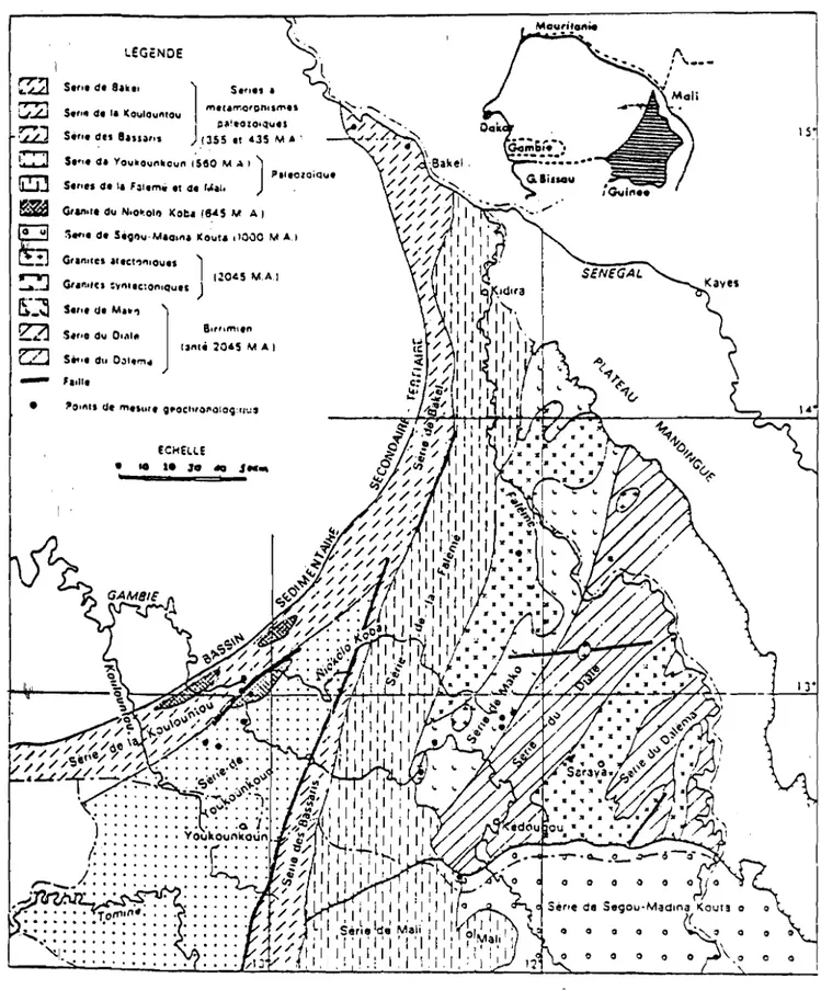 Fig. 2 - Répartition des grandes séries du Eirrimien, d'après Massot (1969)