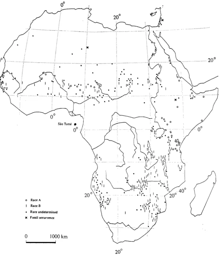 Fig 2:  Cat1c de distribution géographique d'Acacia a/bida  (CIFf,1989) 
