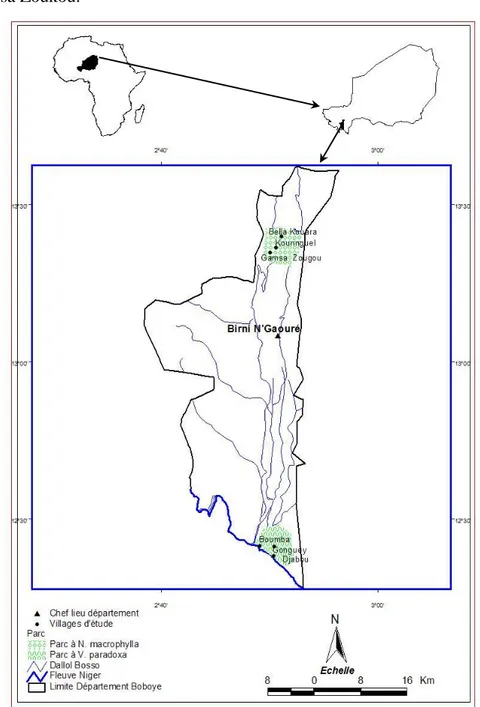Figure 1 : Localisation des sites d’étude dans le Département de Birni N’Gaouré (Niger)