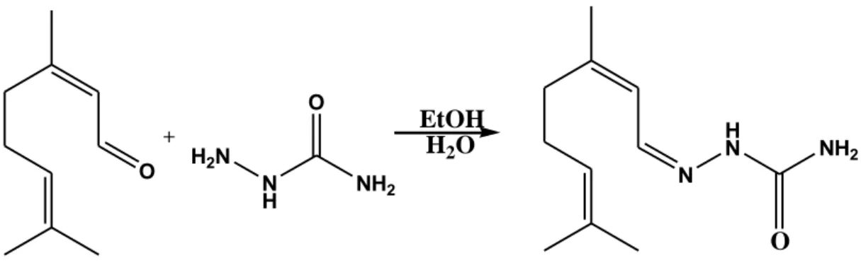 Figure 23: Equation de réaction de synthèse de la citralsemicarbazone 
