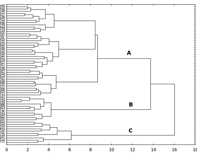 Figure 11: Dendrogramme de similarité en fonction des espèces récoltées uniquement   à la pêche électrique dans l’ensemble des bassins de décembre 1999 à mars 2001