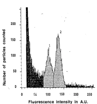 FIG. 7. Cylometric fiow .nJlysis of nuclei from spores of Gigaspora margari/a (peak 1) (as a standard) wd S