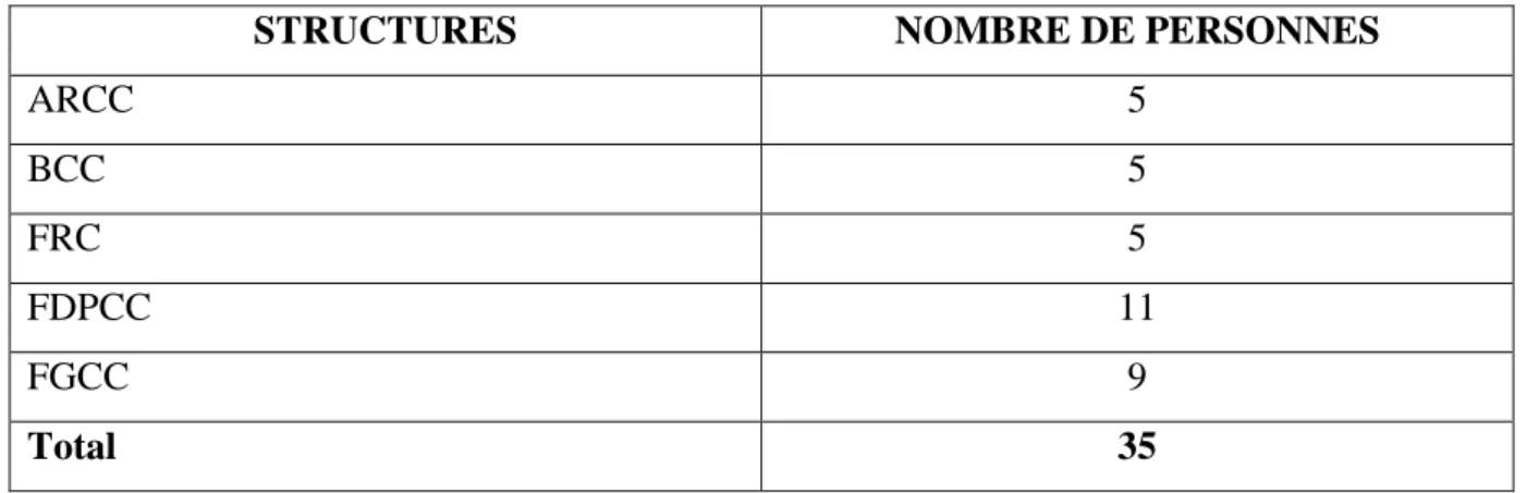 Tableau 10 : Les personnes rencontrées par structure 