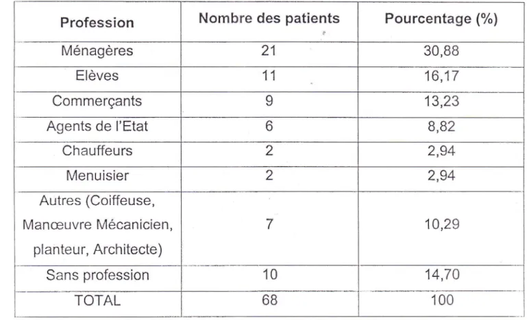 Tableau  Il  : Répartition  des  patie nts  en  fonction  de la  profession 