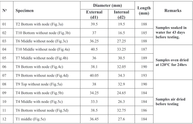 Table 1: Geometrical characteristics of the Oxytenantera abyssinica specimens used
