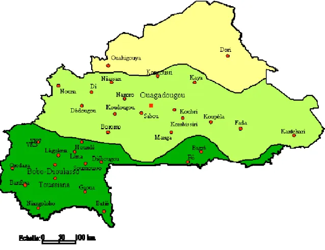 Figure 8: répartition géographique des sites d’étude sur le territoire national 