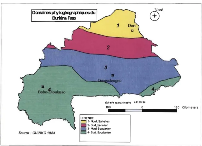 Figure 4: les grandes subdivisions phytogéographiques du Burkina Faso