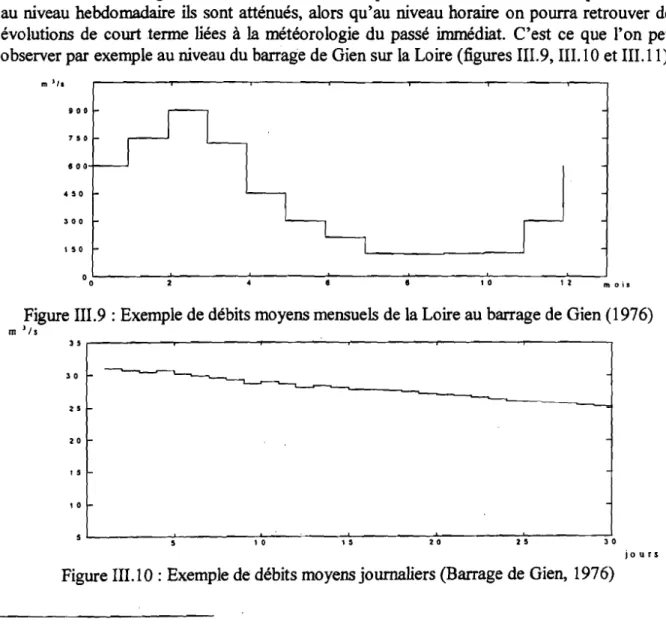 Figure III.9 : Exemple de débits moyens mensuels de la Loire au barrage de Gien (1976)