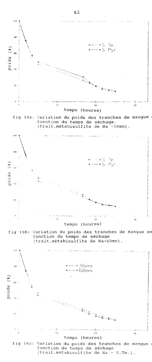 fig  16a:  Variation  du  poids  des  tranches  de  mangue  en  fonction  du  temps  de  séchage