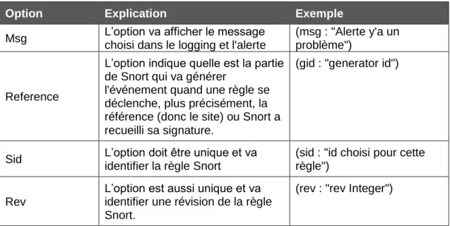 Tableau 2 : Option générale 