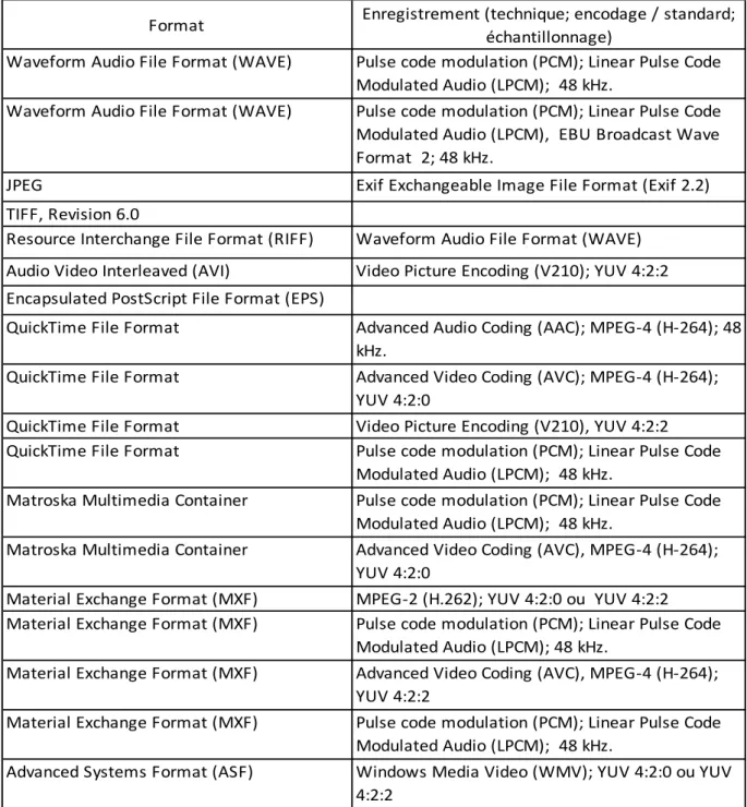Tableau 3 : Format des enregistrements numériques du fonds 