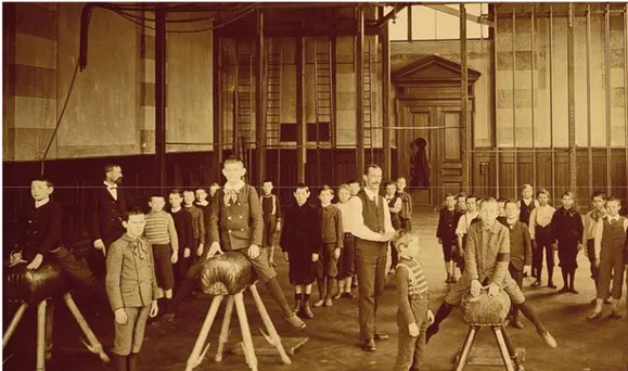 Figure 1. L'heure de gymnastique de collégiens bâlois en 1897 (Musée national suisse, collection Herzog)