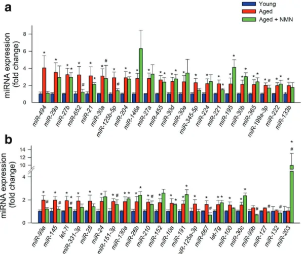 Fig. 2 Effects of aging and NMN treatment on miRNA expres- expres-sion in the mouse aorta