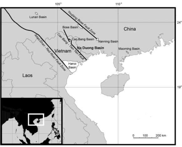 Figure 1 Map of northern southeastern Asia, showing the Na Duong Basin in northeastern Vietnam near the border with China (Böhme et al., 2012)