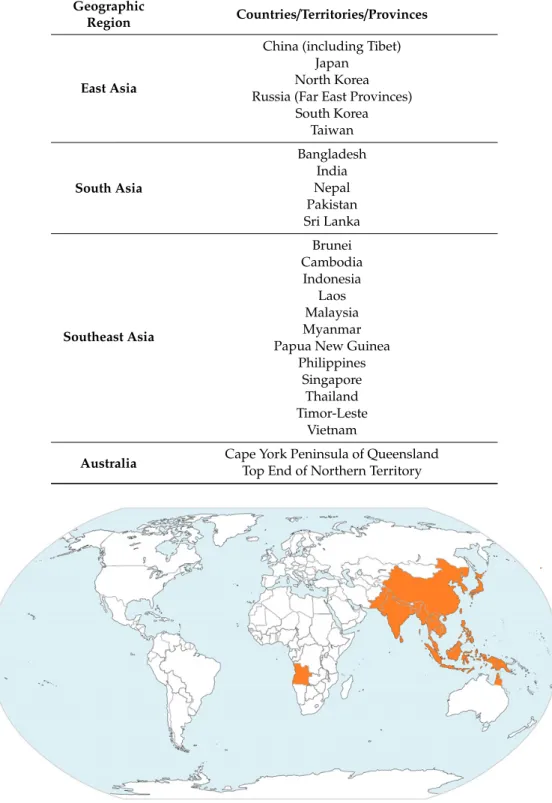 Table 1. Countries and Geographic Regions with documented JEV cases. 