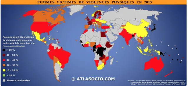 Figure 1 : « Femmes victimes de violences physiques en 2015 », tiré de Atlasocio.com (2018) 