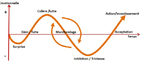 Figure 4 - Etapes du Deuil d’Elisabeth Kübler Ross, version adaptée par J. Frandin, médecin  psychothérapeute en France 