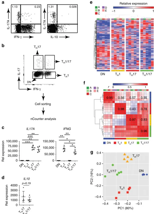 Fig. 1 Transcriptionally distinct human T H 17 subsets in peripheral blood. a IFN- γ and IL-10 expression in human T H 17 cells
