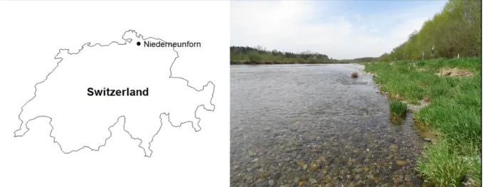 Fig. 2: Position and image of the Thur River floodplain in Thurgau Canton, NE Switzerland
