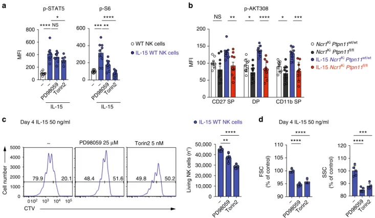 Fig. 7 mTOR and ERK inhibition phenocopy the expansion defect of Shp-2-de ﬁ cient NK cells