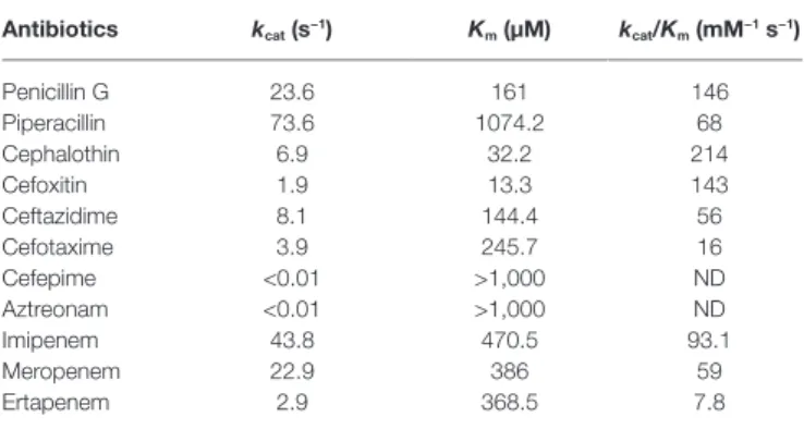 TABLE 2  |  Kinetic parameters of the PAN-1 metallo- β -lactamase.