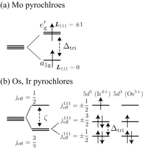 Figure 2.   Crystal-field splitting of the  t 2g  orbitals for (a) Mo  pyrochlores and (b) Os and Ir pyrochlores