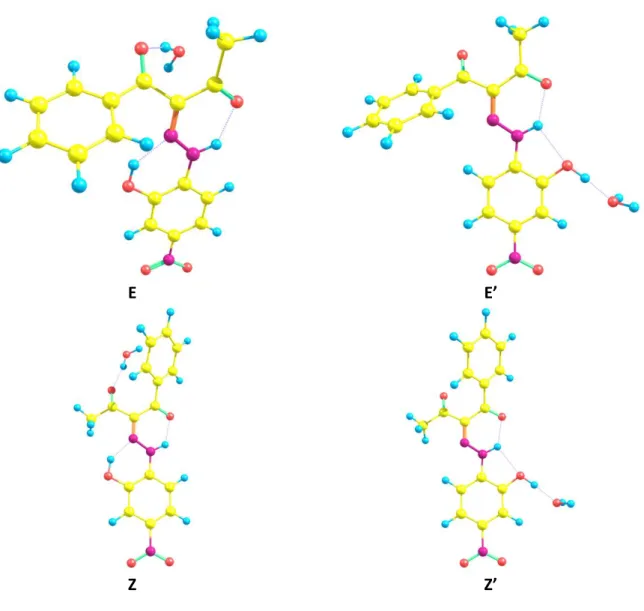 Figure S2. Complexes of the isomers of 1 with water (M06-2X/TZVP). 