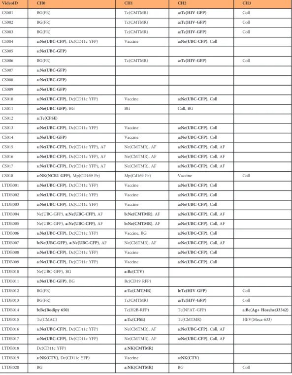 Table 3. Channel speci ﬁ cation Description of which cell population is expected to be visible in each channel of the provided videos