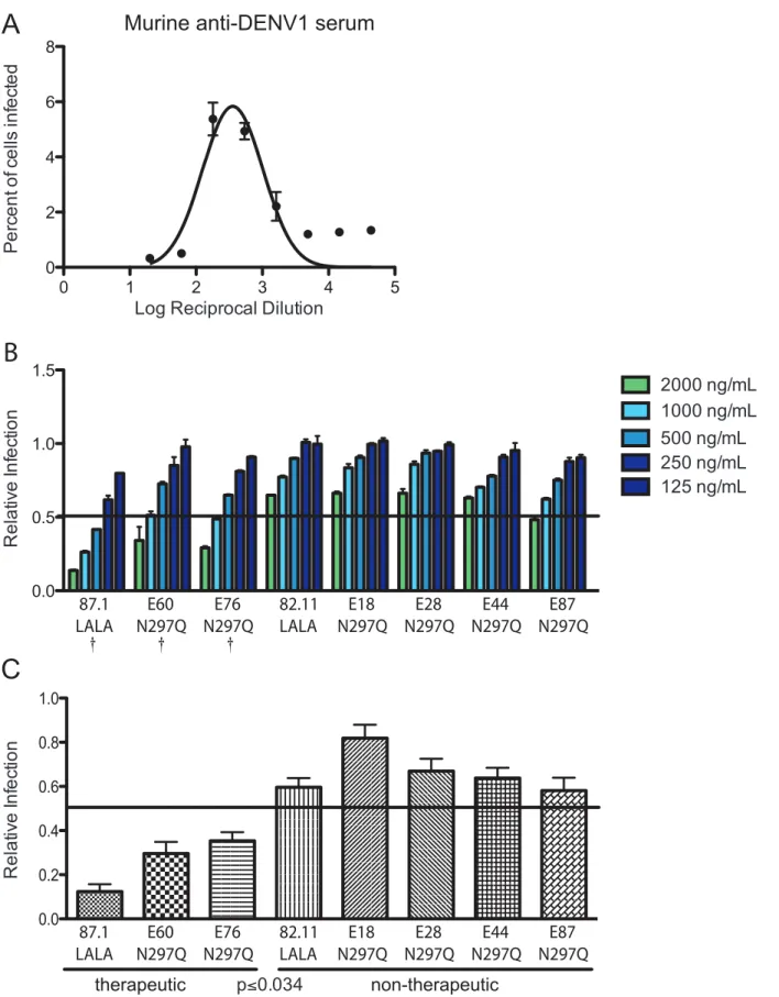 Figure 5. In vitro suppression-of-enhancement assay predicts therapeutic efficacy of MAbs in vivo with enhancing polyvalent DENV- DENV-immune serum from mice