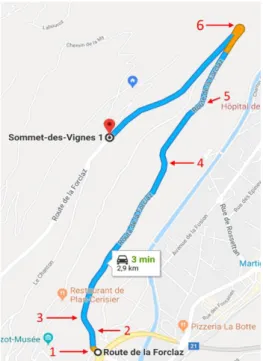 Figure 23 : Itinéraire Martigny Croix - Sommet des Vignes  Toutes les images représentant des itinéraires proviennent de Google Maps