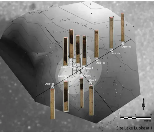 Fig. 5b). However, in the north-eastern area of the site (columns LALU 2, 13, 15), the top layer consists of up to 50 % sand (Fig